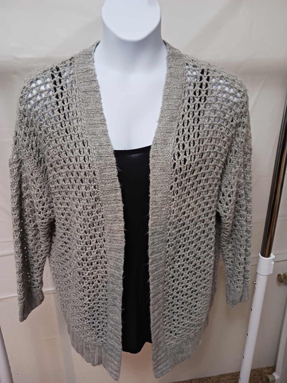 American Eagle Outfitters Open-Knit Cardigan - Light Gray